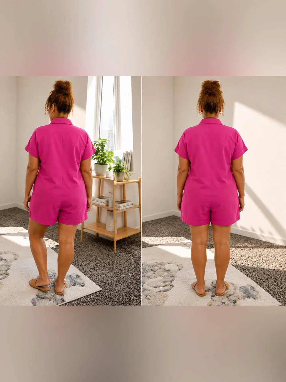 Bright Fuchsia Button-Front Romper - Picture 3 of 3